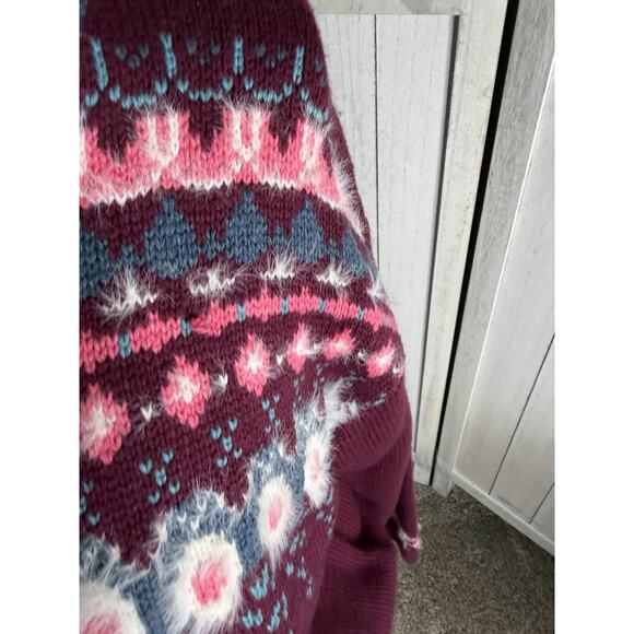 Sundance Womens Small Purple Pink Colorful Fair Isle Pullover Sweater Button - Picture 3 of 7